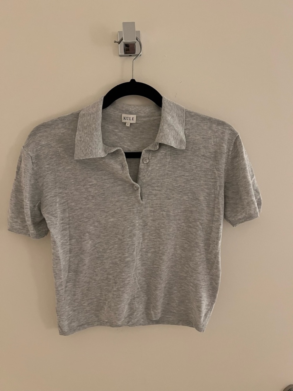 Kule Gray Farley Polo Cropped Short Sleeve Sweater Cotton Silk Top [Small]